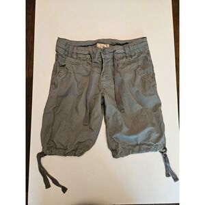 OP Ocean Pacific Womens Grey Cotton Cargo Bermuda Shorts Size 9 Drawstring Tie